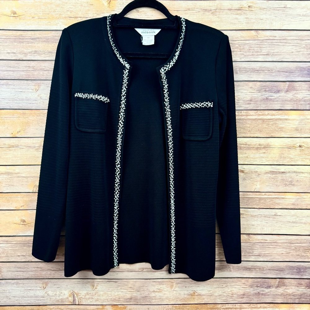 Exclusively Misook Women’s Black White Cardigan Top Long Sleeve XS